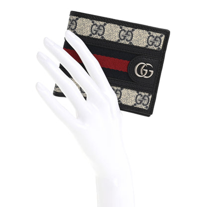 Gucci GG Supreme Monogram Web Mens Ophidia Bi-Fold Coin Wallet Beige Blue 2 of 10