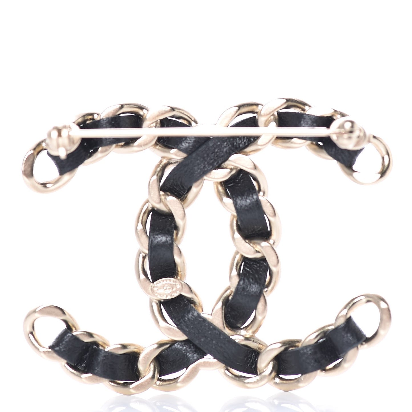 Lambskin Chain CC Brooch Black Gold