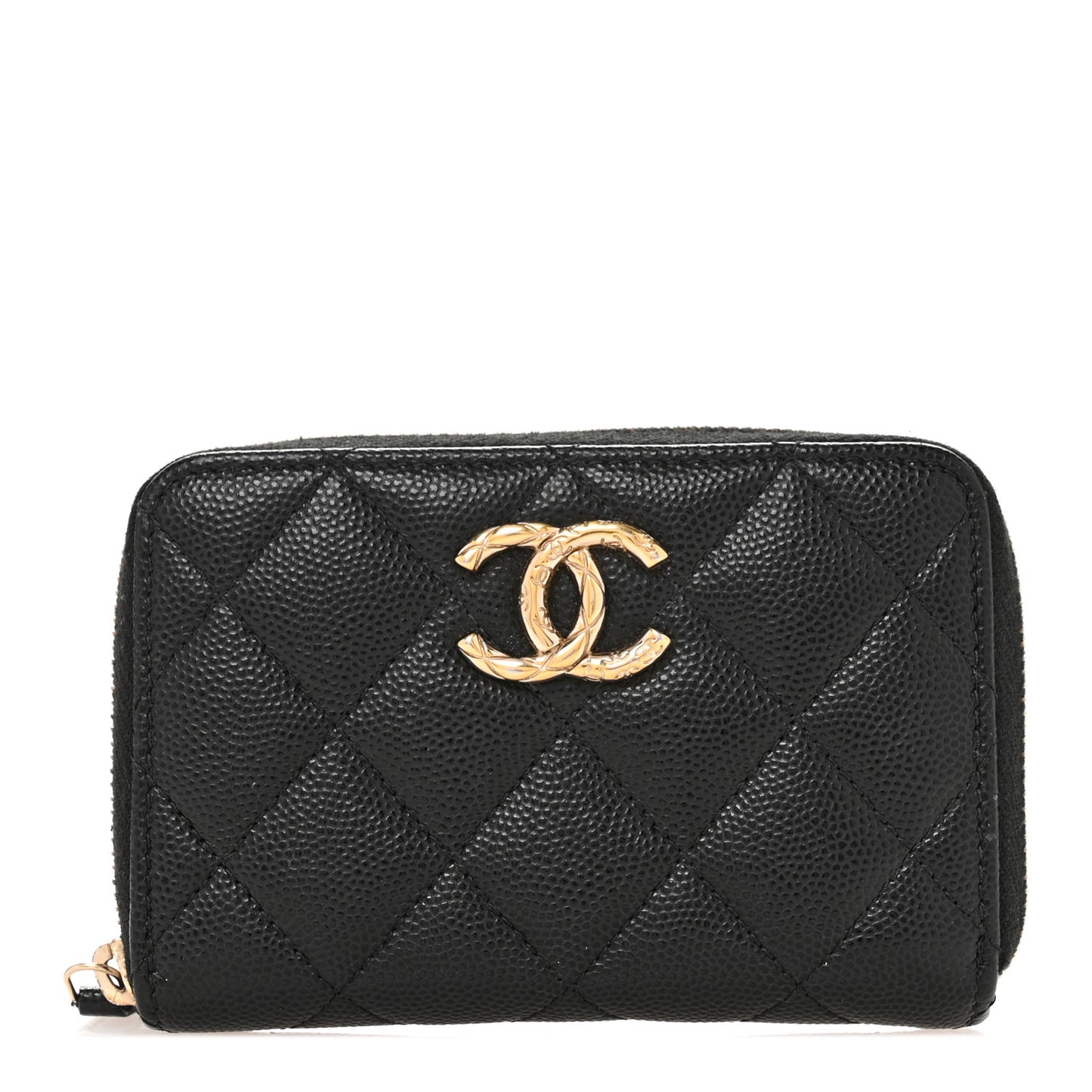 Caviar Quilted Zip Coin Purse Black