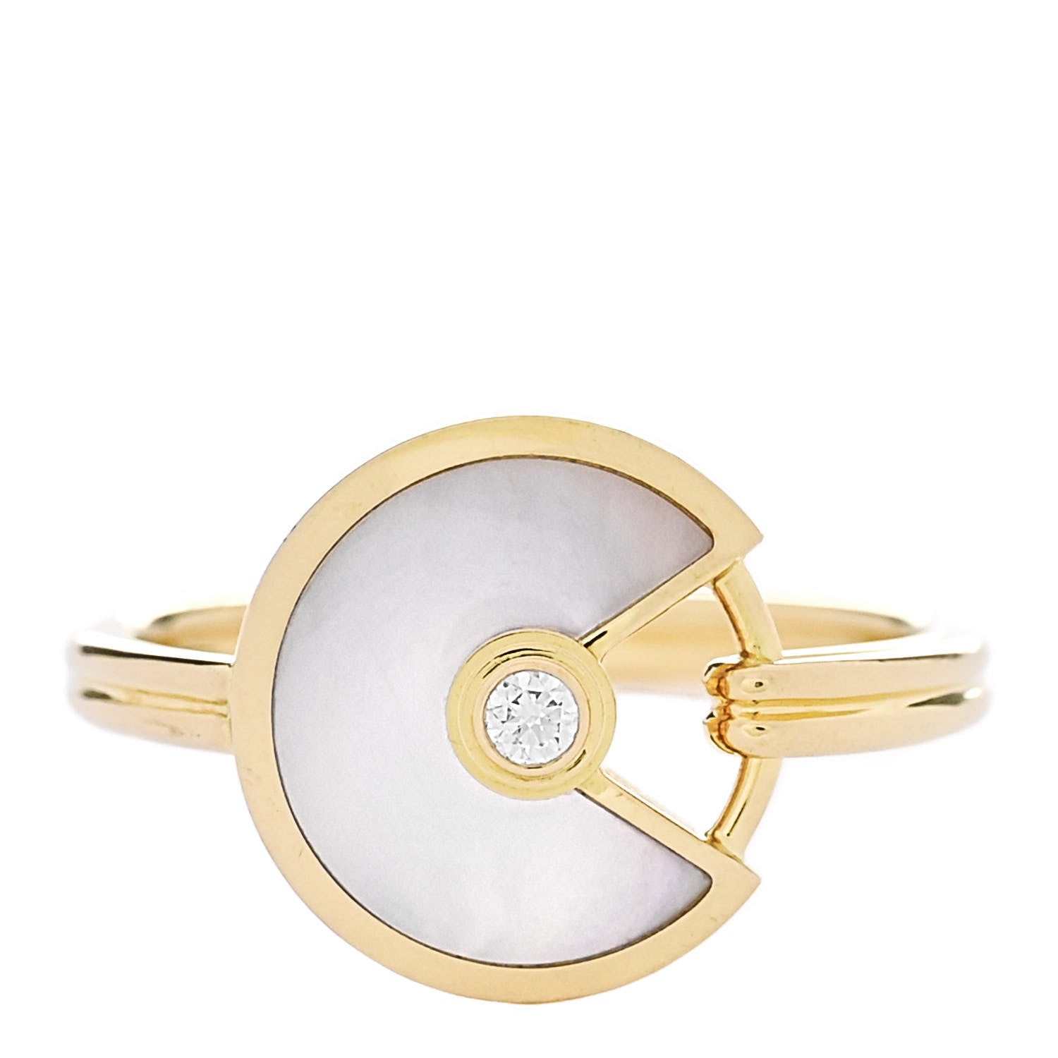 Cartier 18K Yellow Gold Diamond Mother of Pearl Amulette de Cartier Ring 52 6 1 of 5