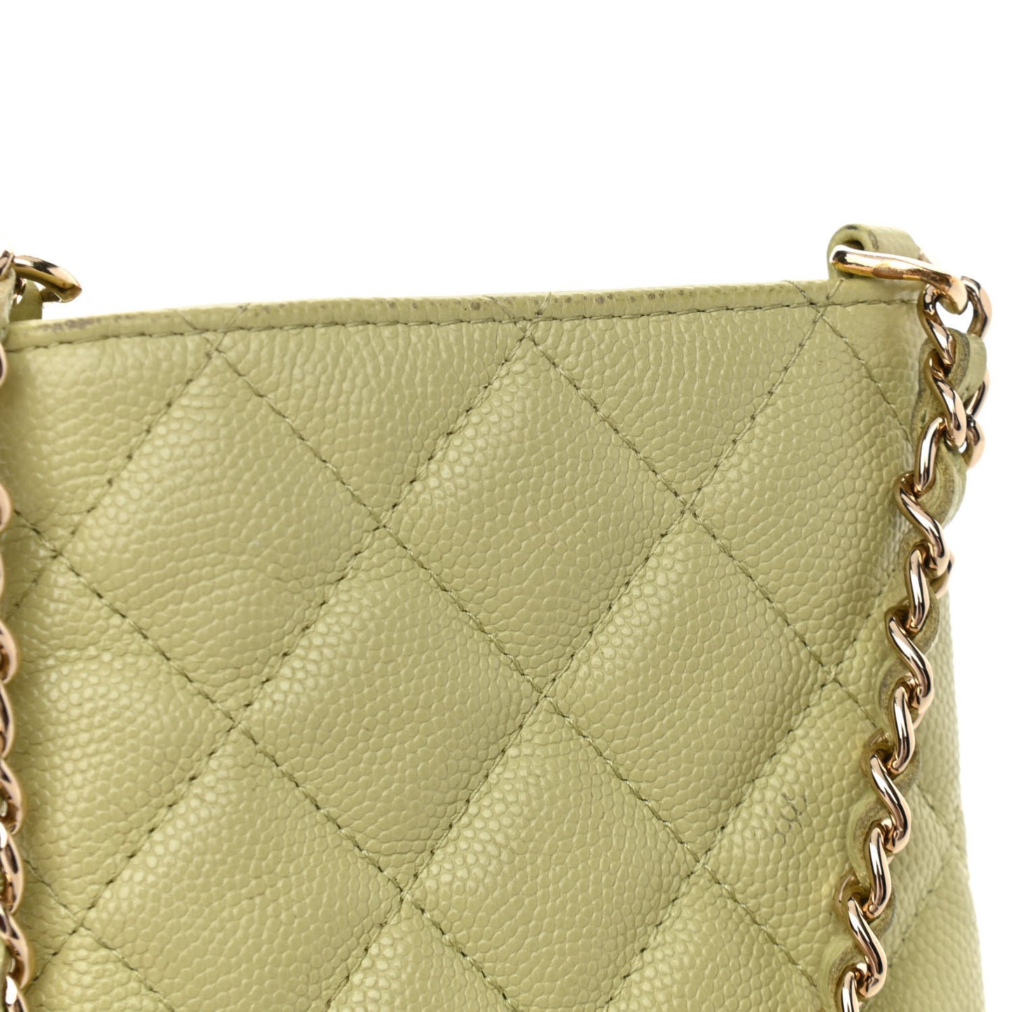 Caviar Quilted French New Wave Phone Holder With Chain Light Green