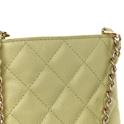 Chanel Caviar Quilted French New Wave Phone Holder With Chain Light Green 13 of 13