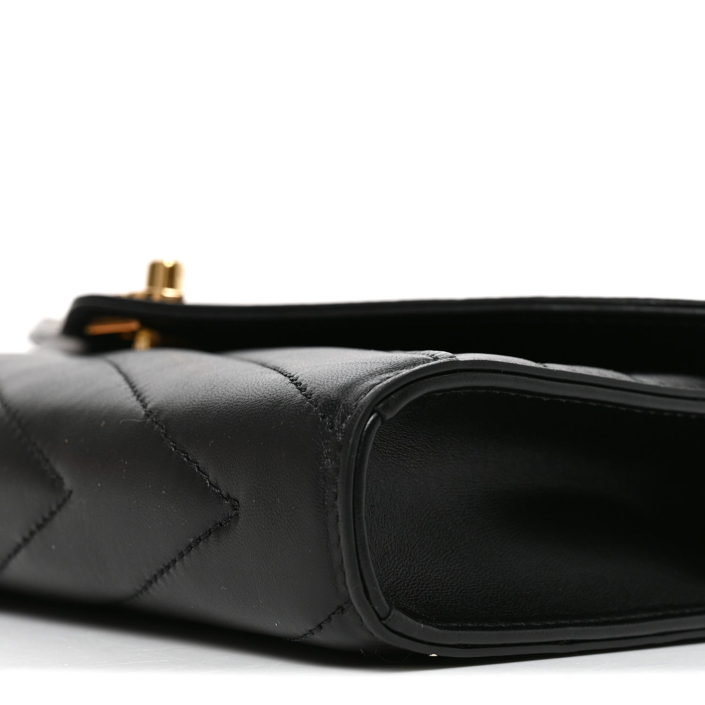 Lambskin Chevron Quilted Top Handle Envelope Clutch Black