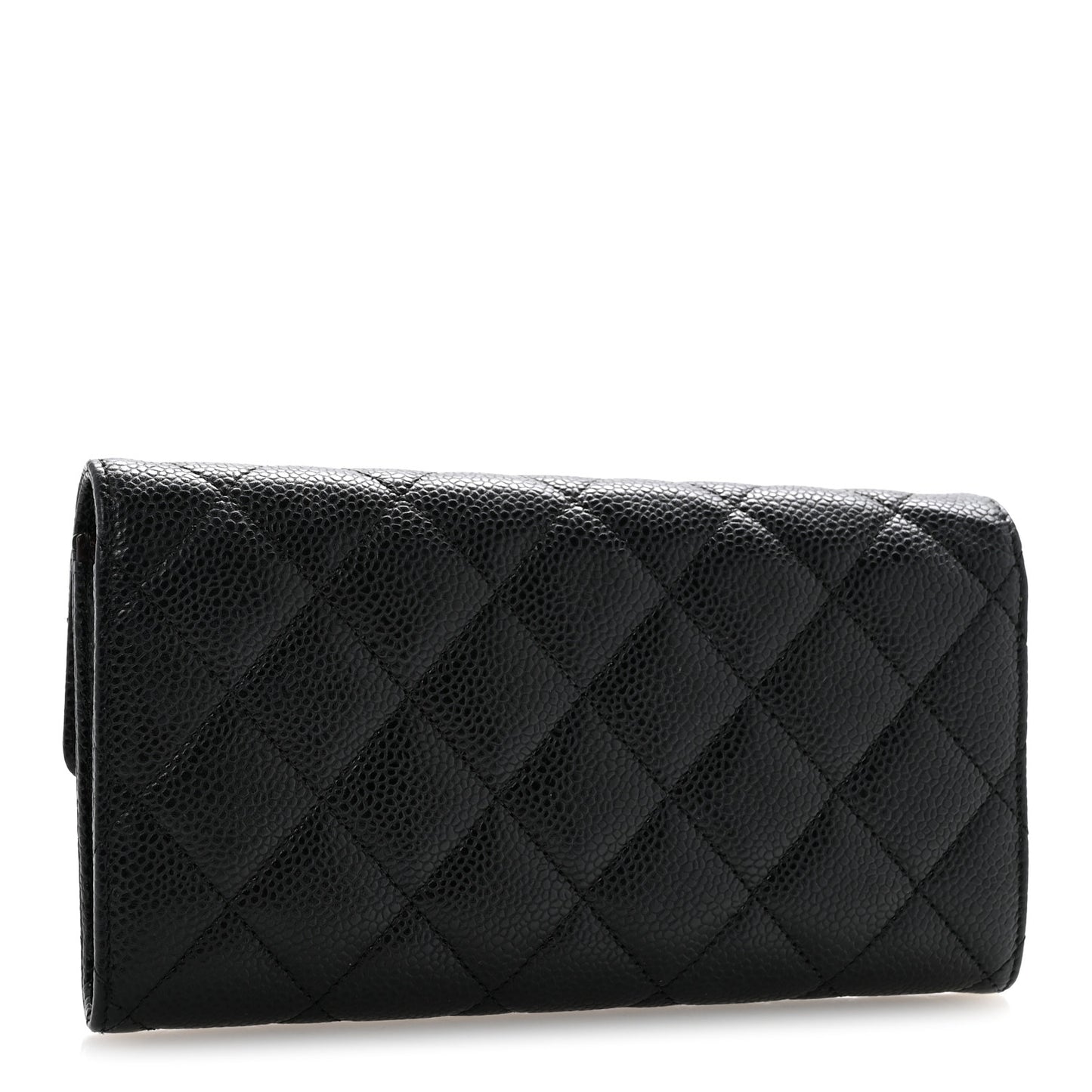 Caviar Quilted Large Gusset Flap Wallet Black