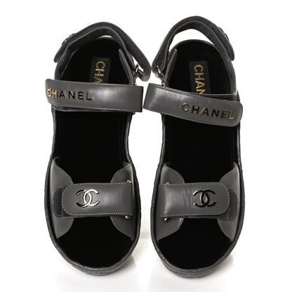 Chanel Shiny Calfskin Logo Platform Sandals 38 Grey 5 of 12