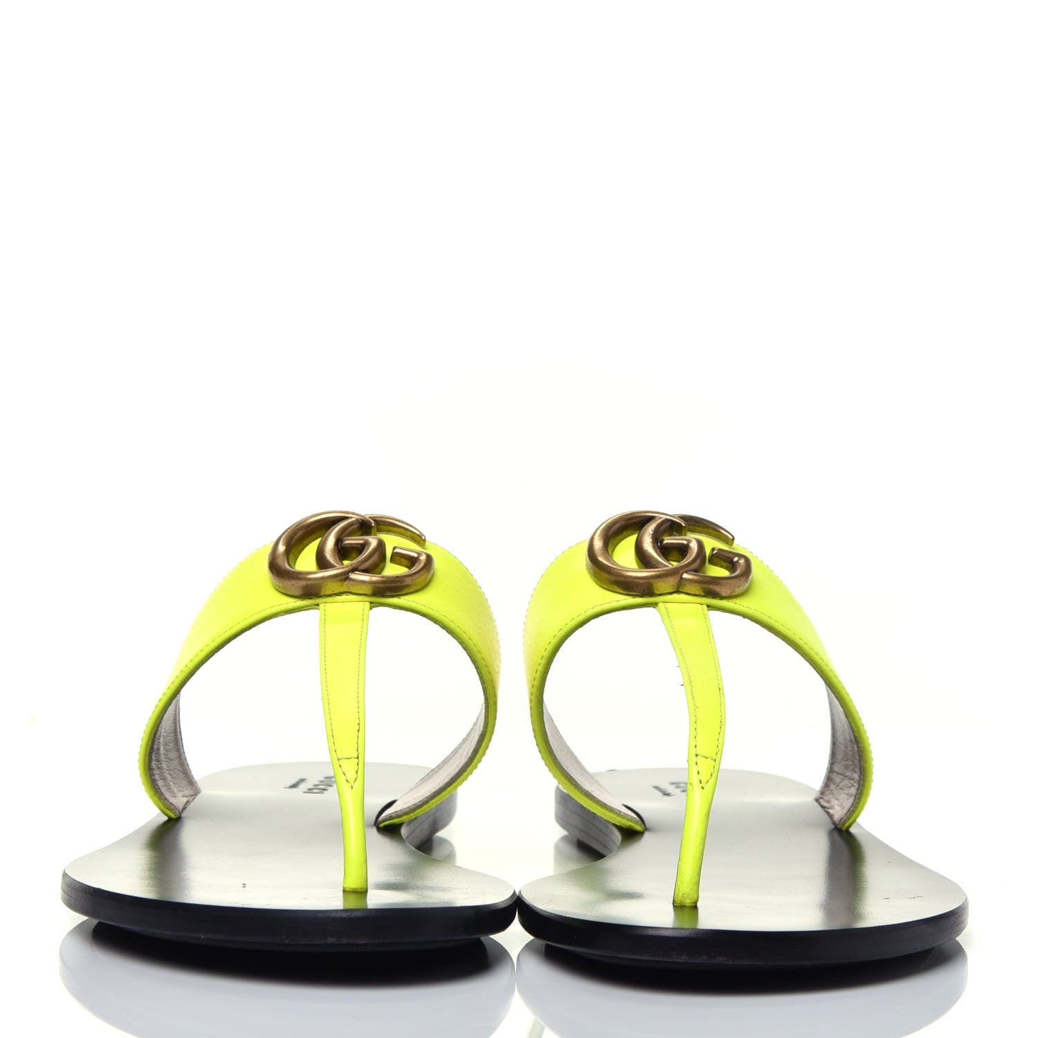 Gucci Calfskin GG Marmont Thong Sandals 38.5 Yellow Fluo 2 of 8