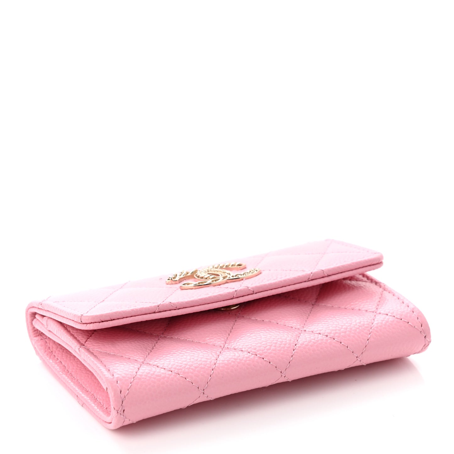 Caviar Quilted Multi Chain CC Flap Card Holder Pink