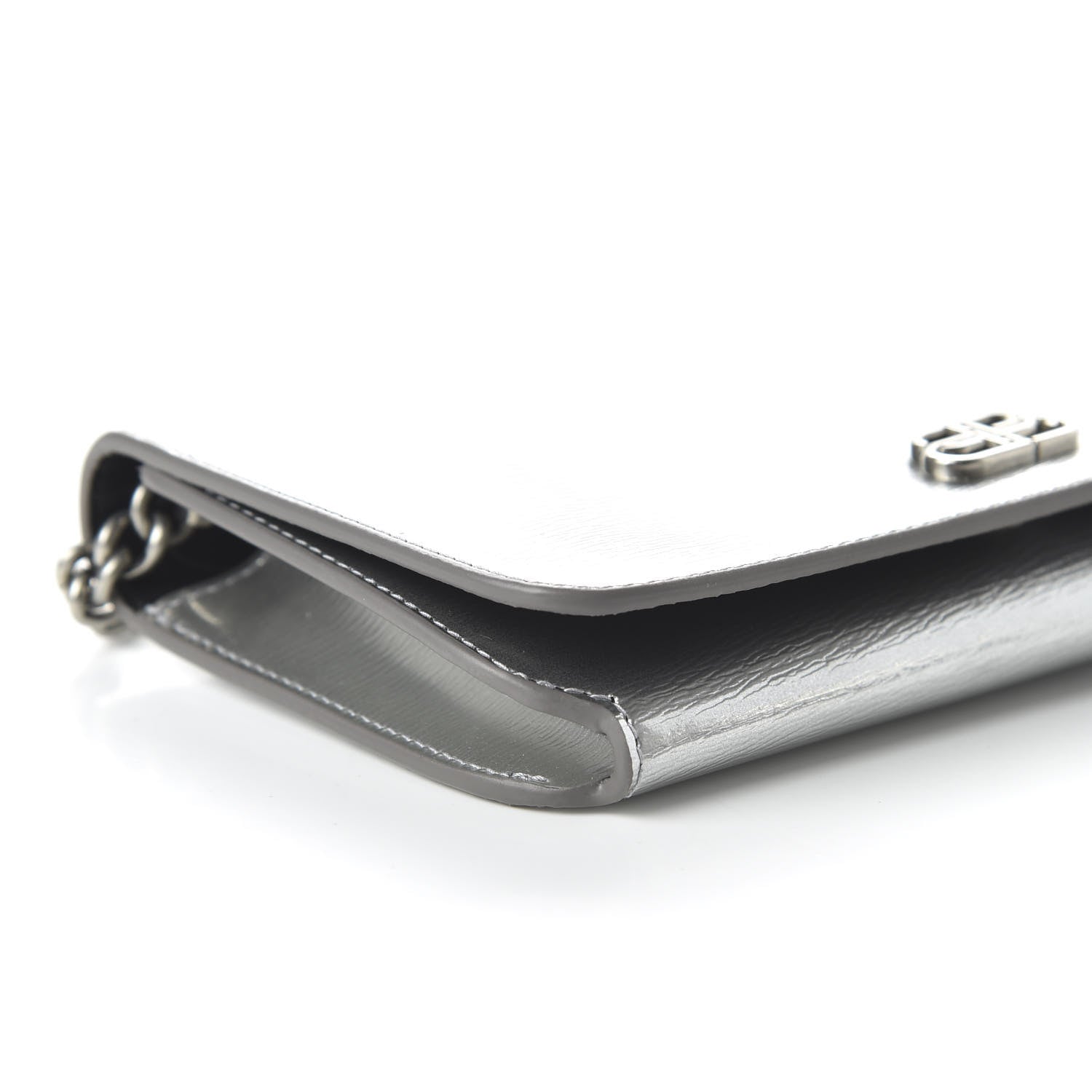 Balenciaga Metallic Grained Calfskin BB Phone Holder Wallet On Chain Silver 6 of 10
