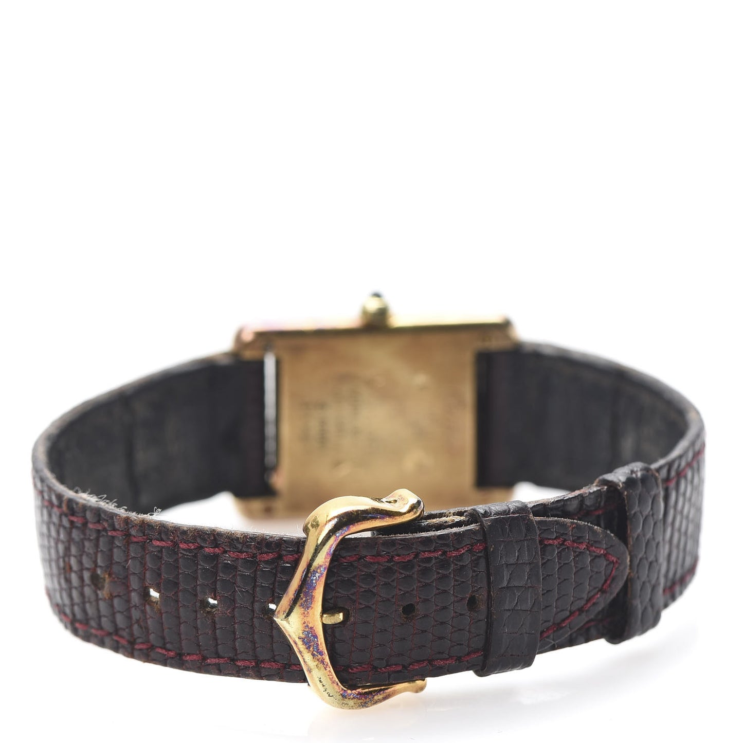 Sterling Silver Vermeil Lizard 20mm Must de Cartier Tank Quartz Watch Brown