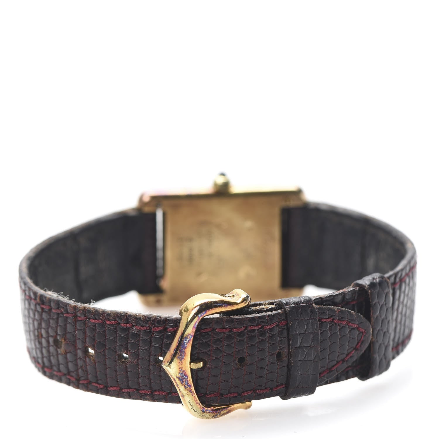 Cartier Sterling Silver Vermeil Lizard 20mm Must de Cartier Tank Quartz Watch Brown 4 of 8