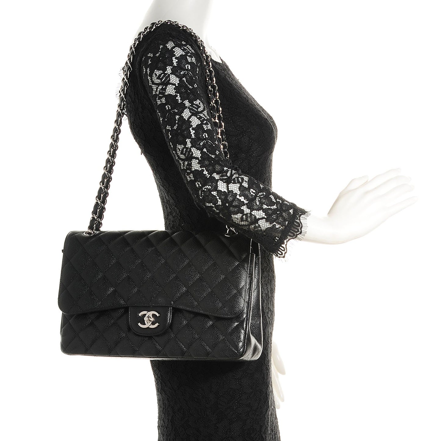 Caviar Quilted Jumbo Double Flap Black