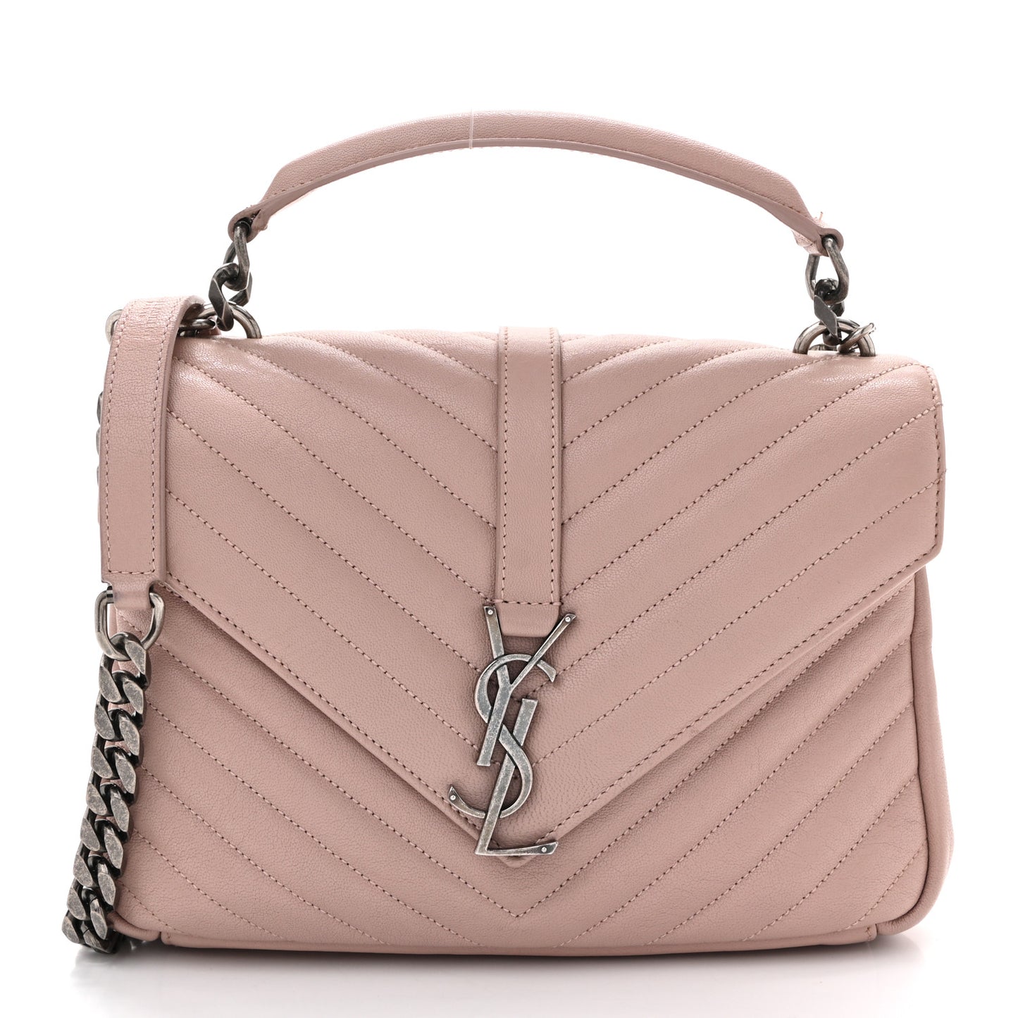 Sheepskin Matelasse Chevron Monogram Medium College Bag Rose Poudre