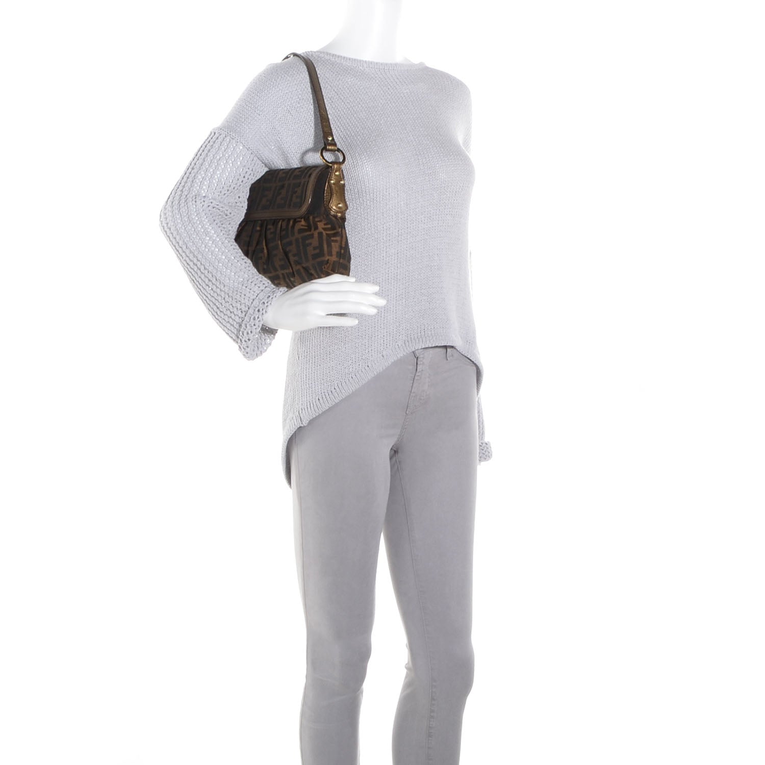 Fendi Zucca Laminated Vachetta Small Chef Shoulder Bag Tobacco Bronzo 2 of 8