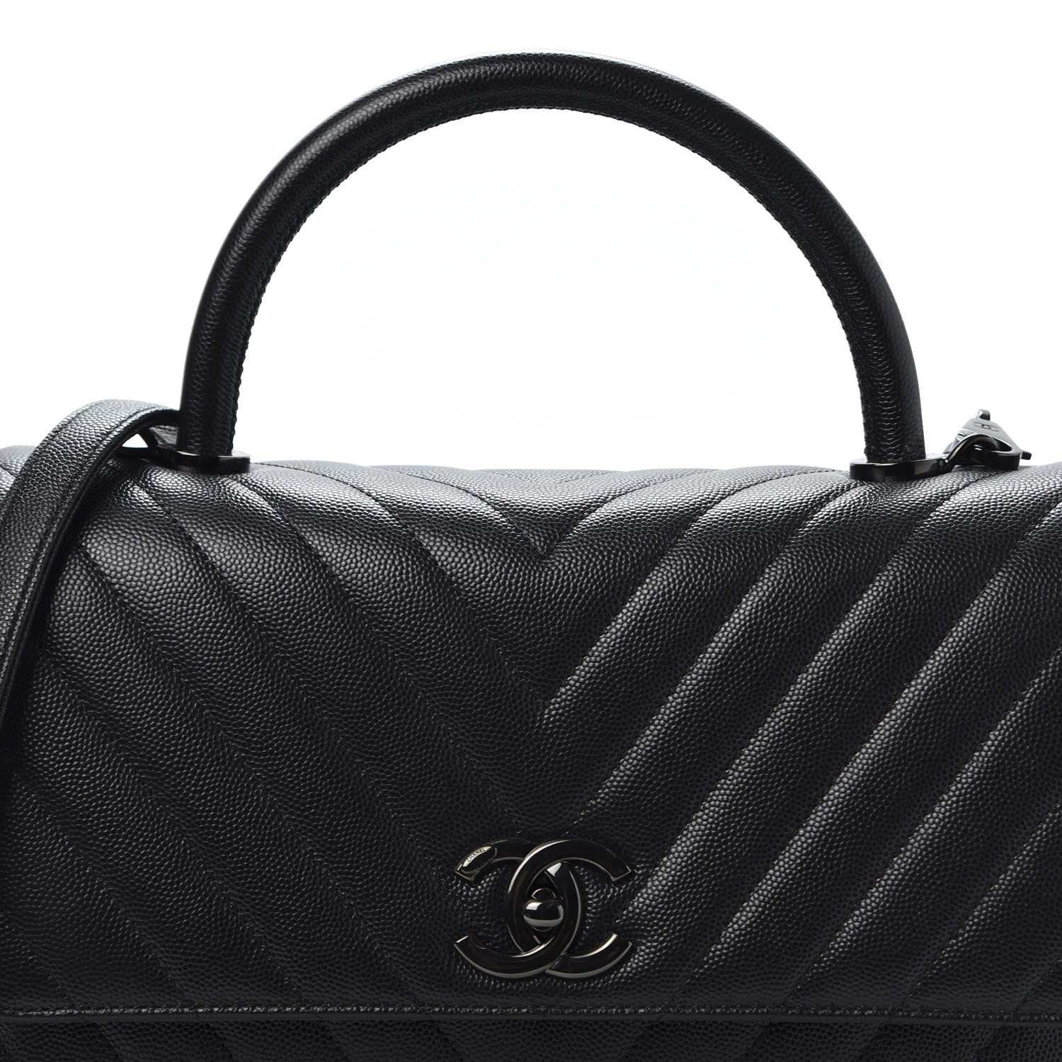 Chanel Caviar Chevron Quilted Small Coco Handle Flap So Black 9 of 9