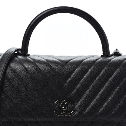 Chanel Caviar Chevron Quilted Small Coco Handle Flap So Black 9 of 9