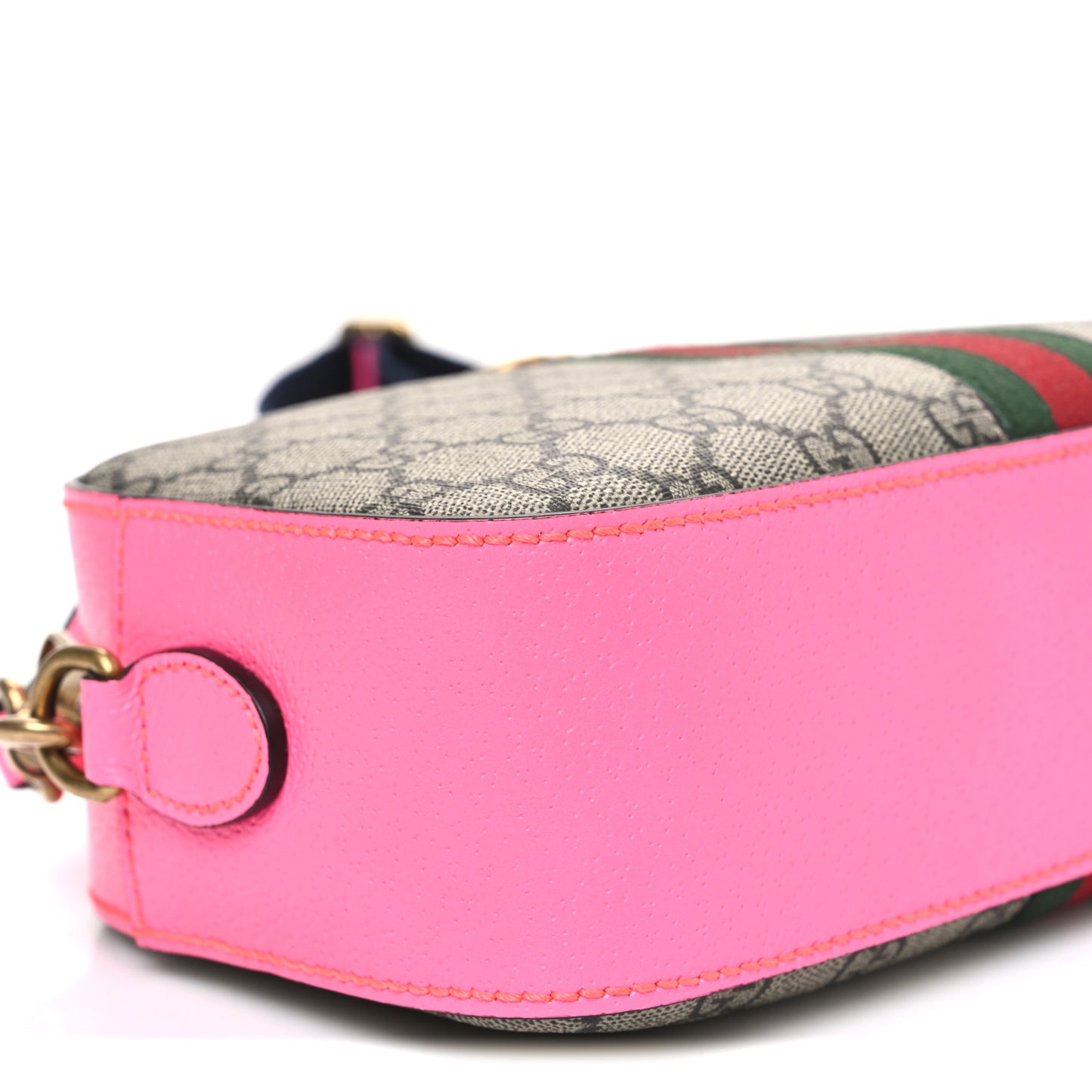 GG Supreme Monogram Textured Dollar Calfskin Web Ophidia Small Crossbody Bag Beige Ebony Fuchsia