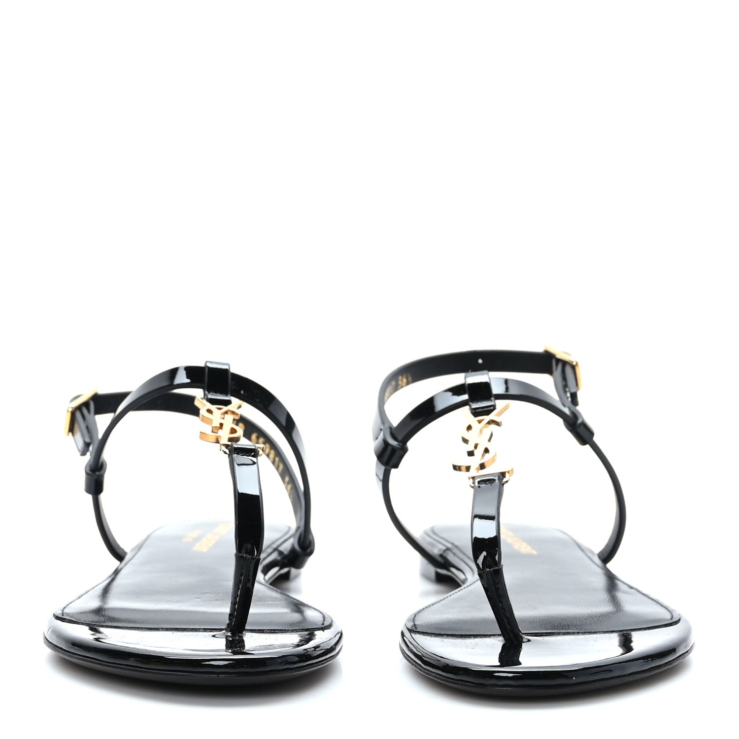 Saint Laurent Patent Calfskin Cassandra Monogram Sandals 36.5 Black 2 of 8