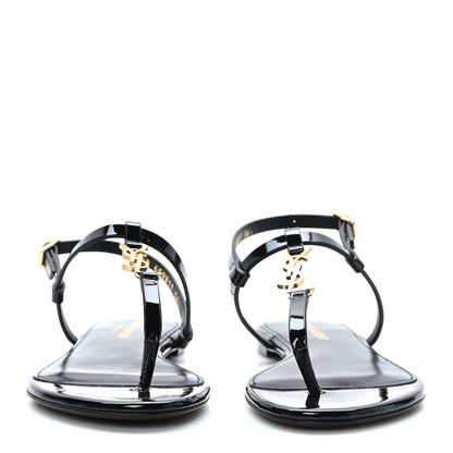 Saint Laurent Patent Calfskin Cassandra Monogram Sandals 36.5 Black 2 of 8