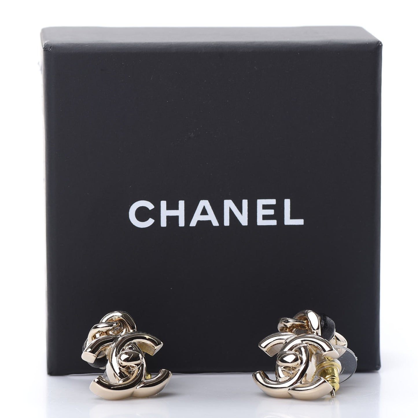 Lambskin CC Turnlock Drop Earrings Gold Black