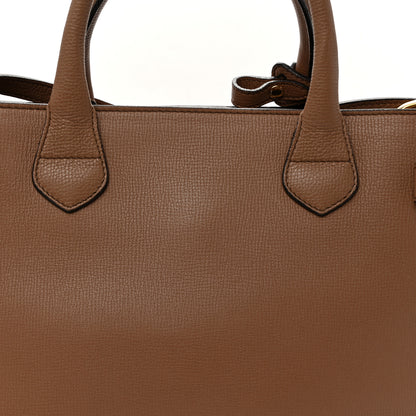 Burberry Grainy Calfskin House Check Medium Banner Tote Dark Sand 8 of 11