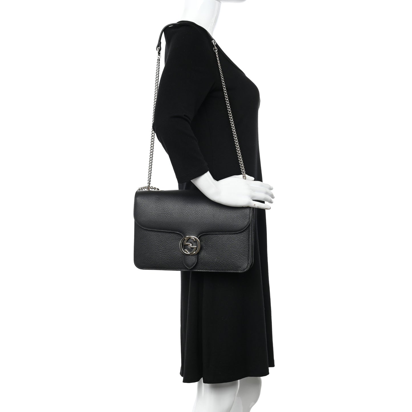 Dollar Calfskin Interlocking G Shoulder Bag Black