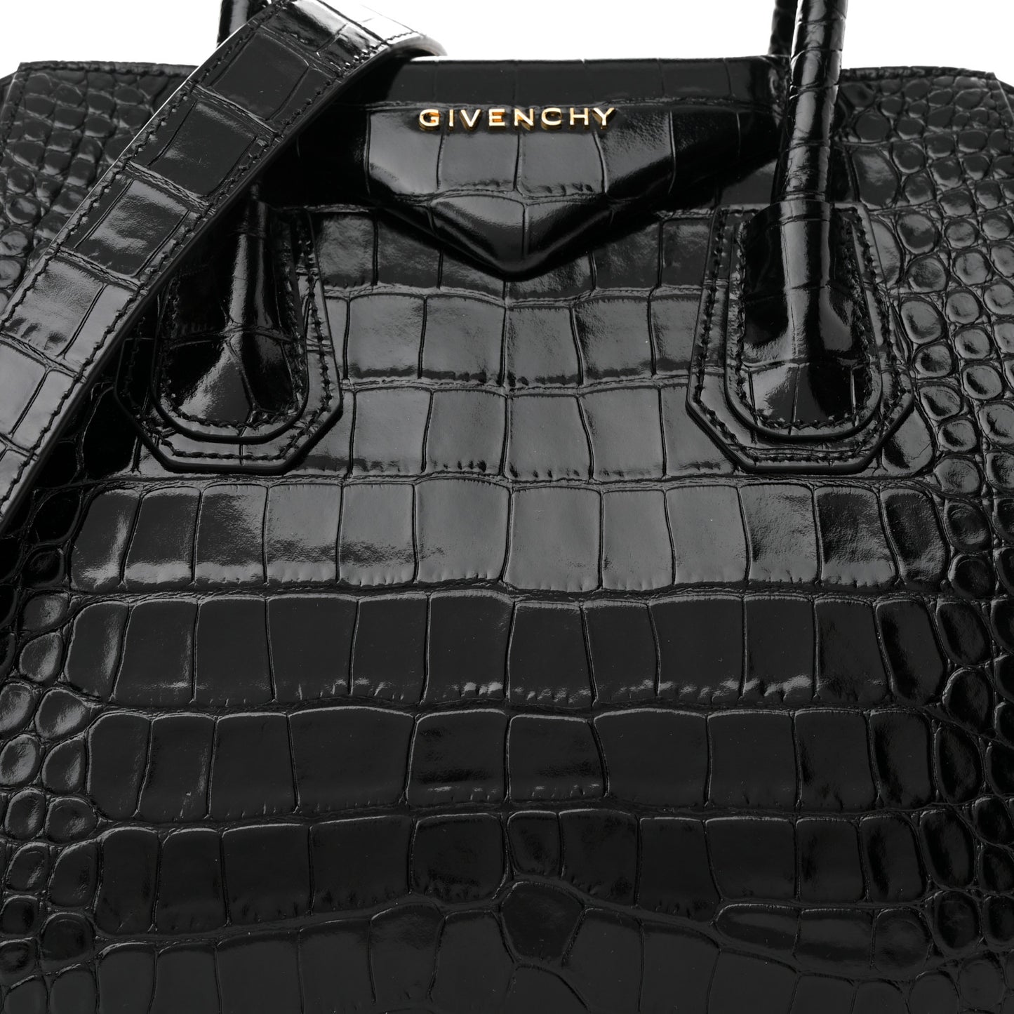 Calfskin Crocodile Embossed Small Antigona Black