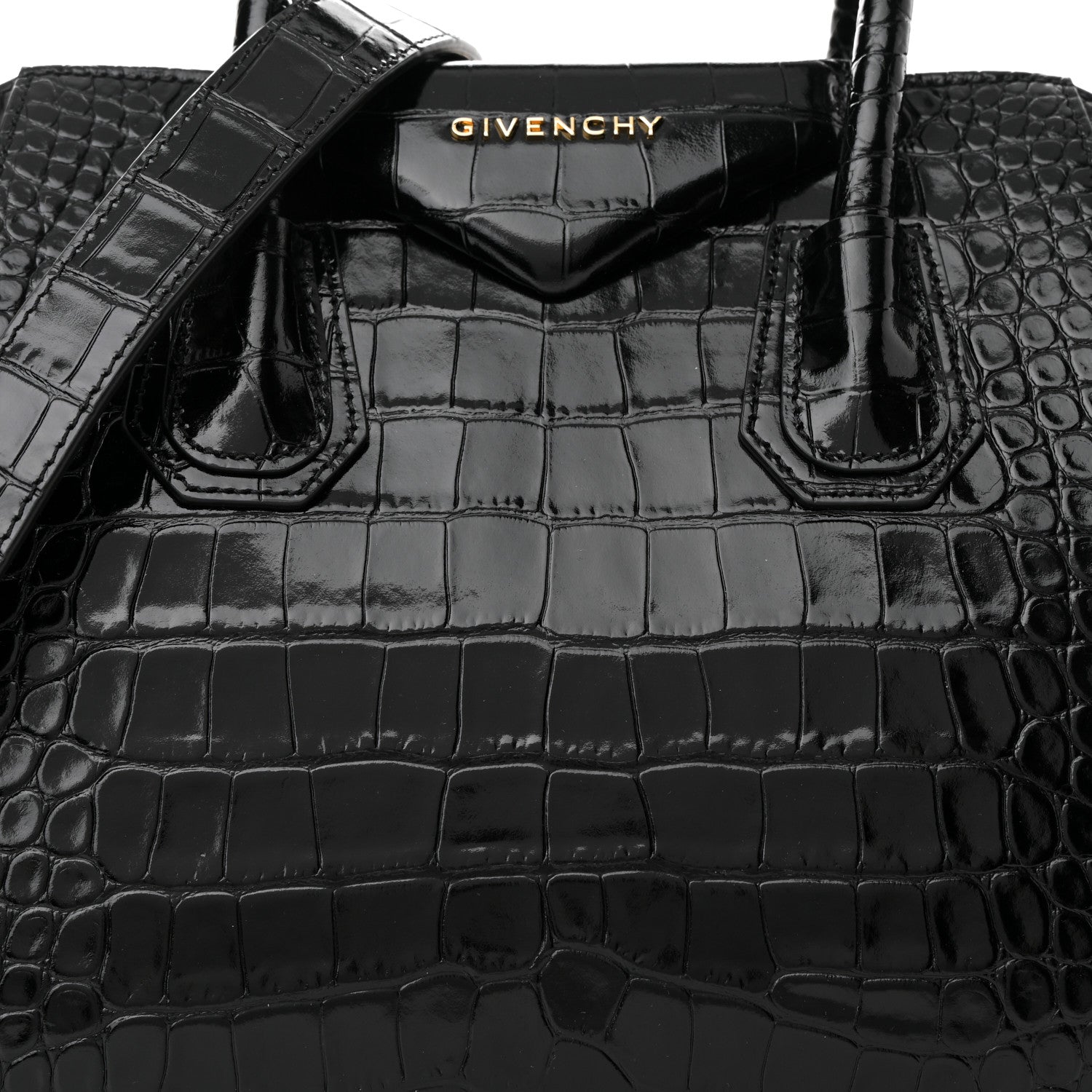 Givenchy Calfskin Crocodile Embossed Small Antigona Black 7 of 10