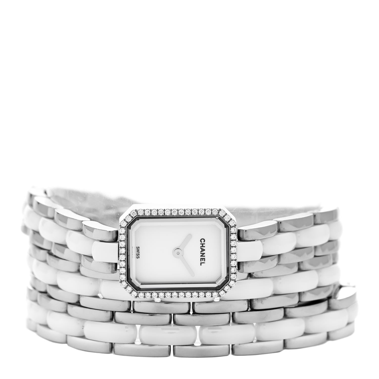 Chanel Stainless Steel Ceramic Diamond Bezel 16mm Premiere Triple Row Quartz Watch White 2 of 4