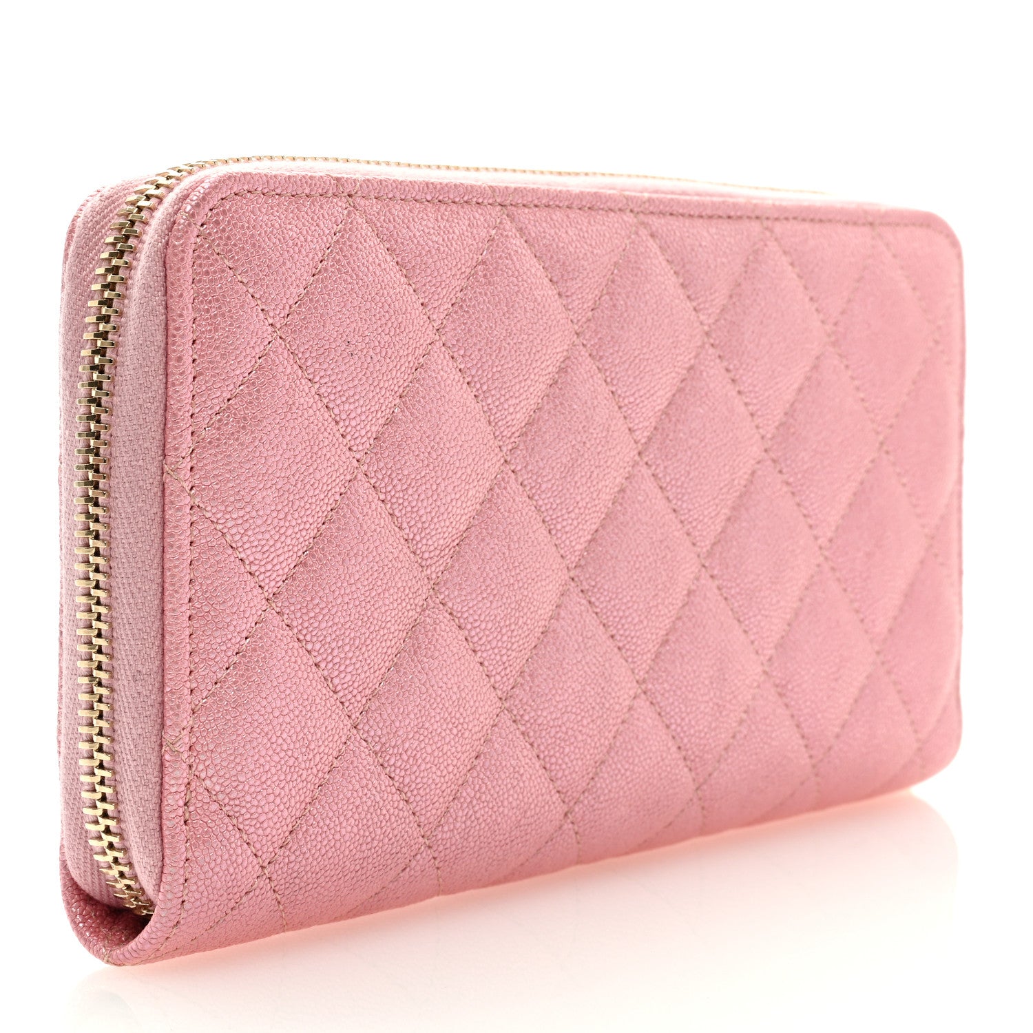 Chanel Metallic Caviar Quilted Large Gusset Zip Around Wallet Pink 3 of 7