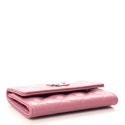 Chanel Lambskin Quilted Flap Crystal Star Card Holder Wallet Pink 4 of 9