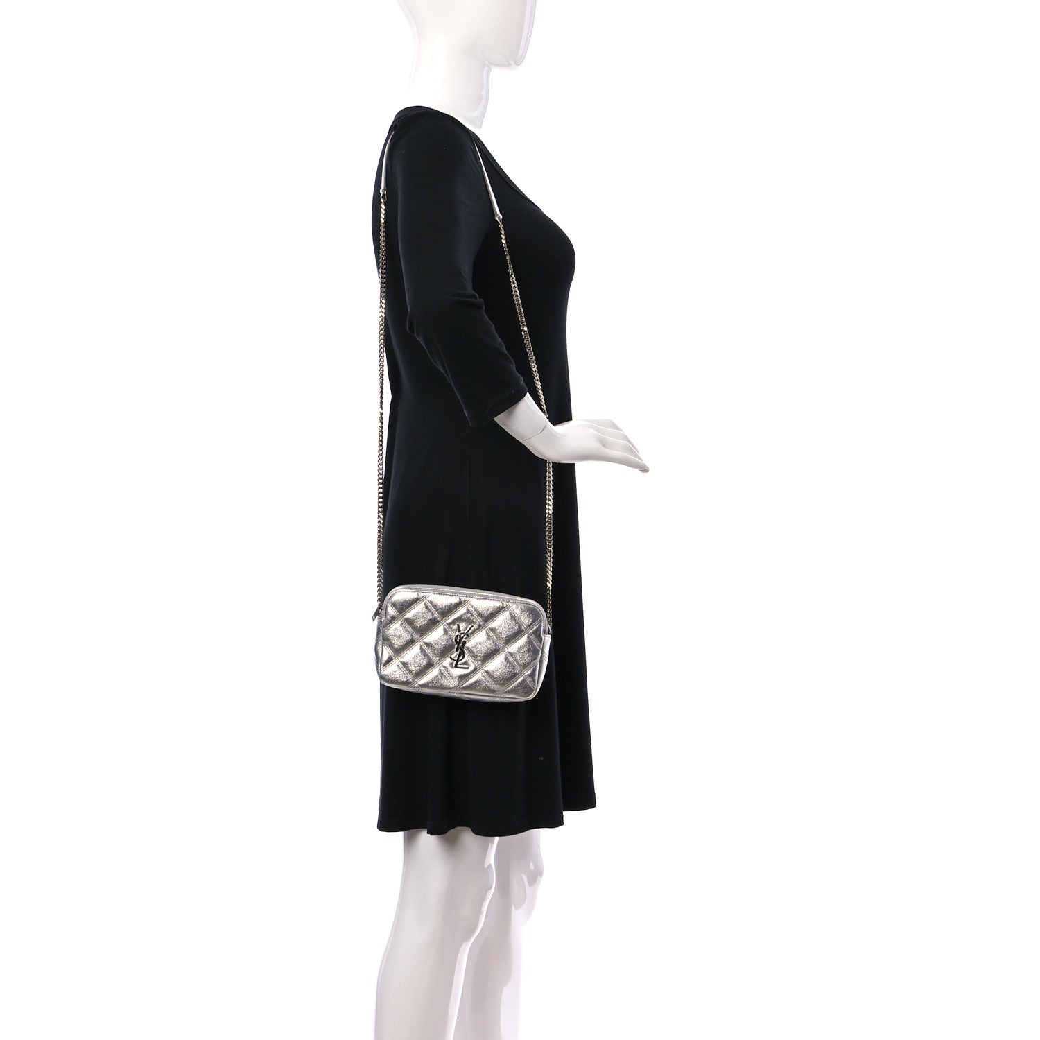 Saint Laurent Metallic Lambskin Quilted Mini Becky Double Zip Bag Argento 2 of 12