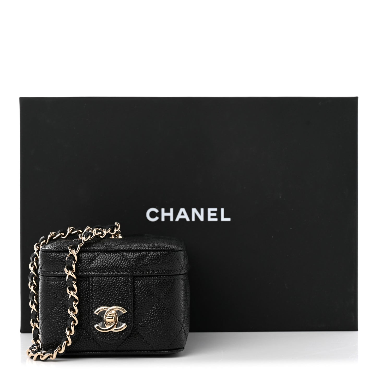 Caviar Quilted Mini Vanity Wrist Case With Chain Black