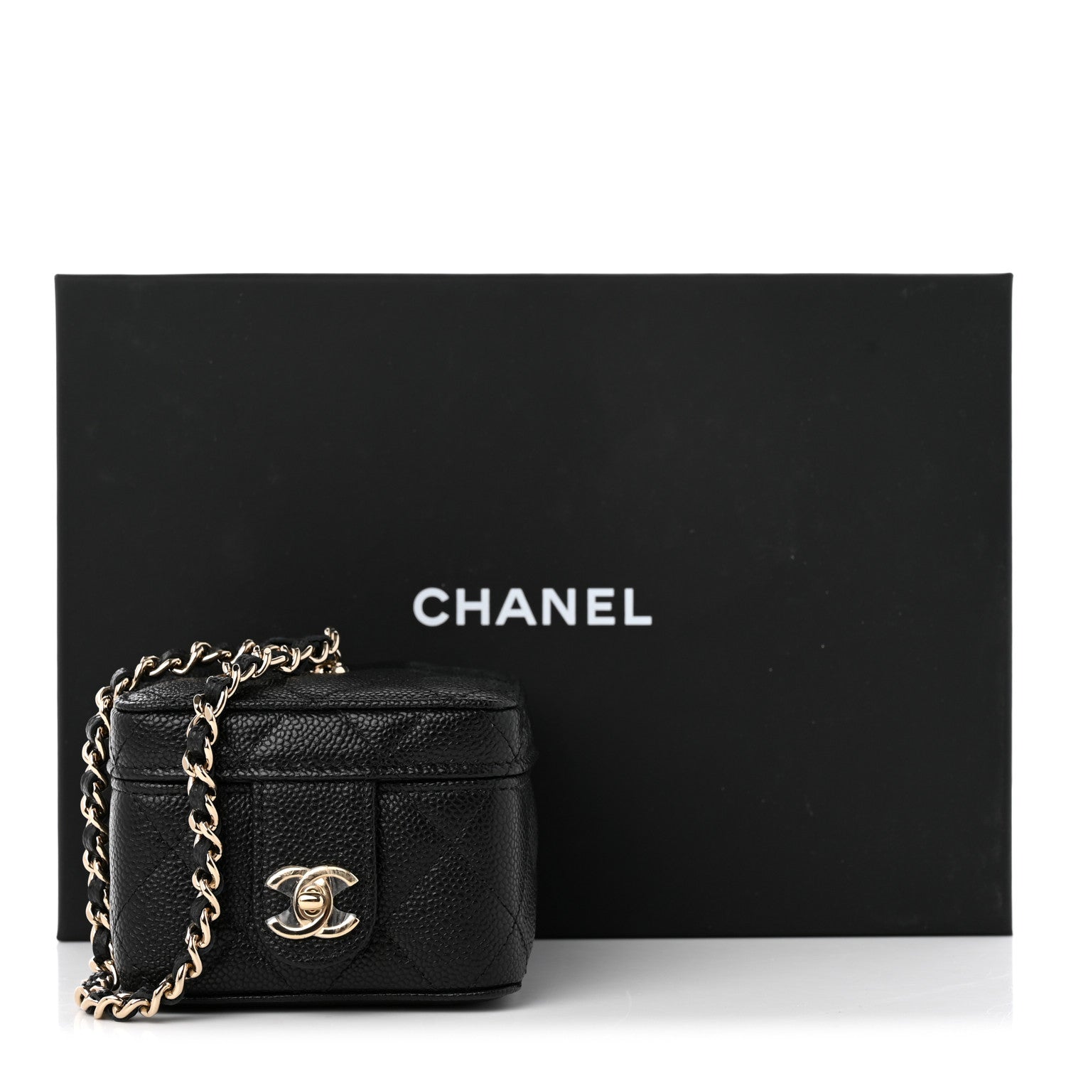 Chanel Caviar Quilted Mini Vanity Wrist Case With Chain Black 9 of 9