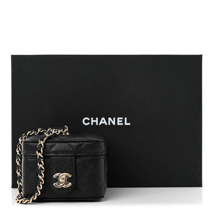 Chanel Caviar Quilted Mini Vanity Wrist Case With Chain Black 9 of 9