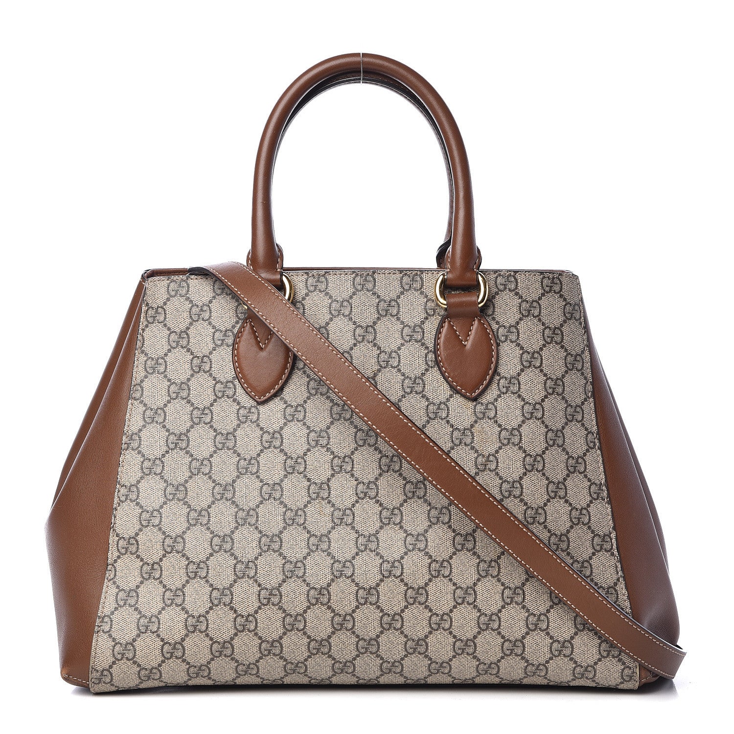 Gucci GG Supreme Monogram Moon Calfskin Top Handle Tote Bag Beige Ebony Tuscany 1 of 18