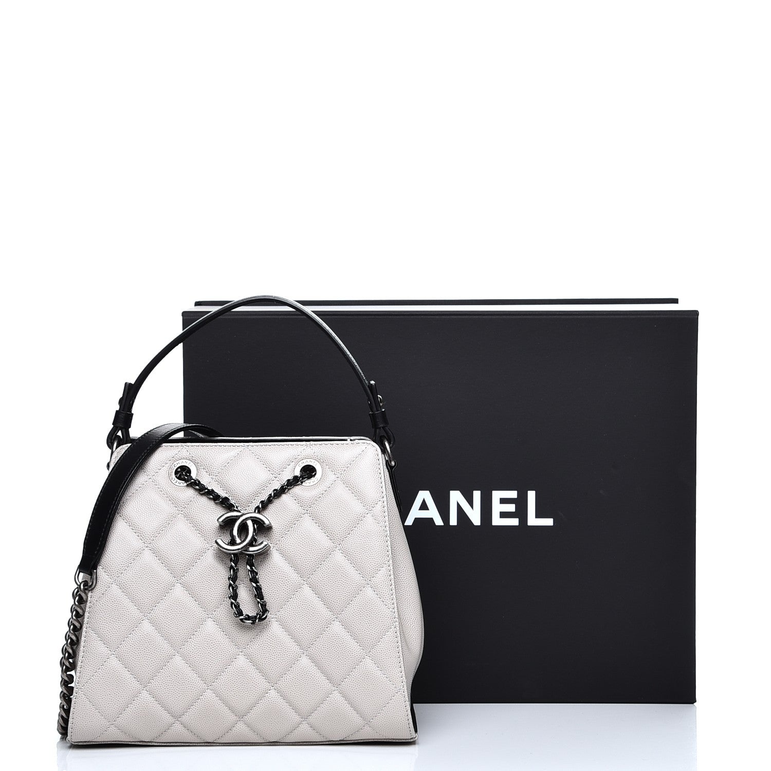 Chanel Caviar Quilted Small CC Bucket Bag Grey 9 of 9