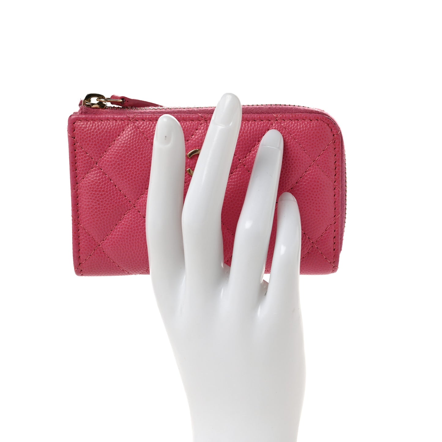 Caviar Quilted Zipped Key Holder Case Pink