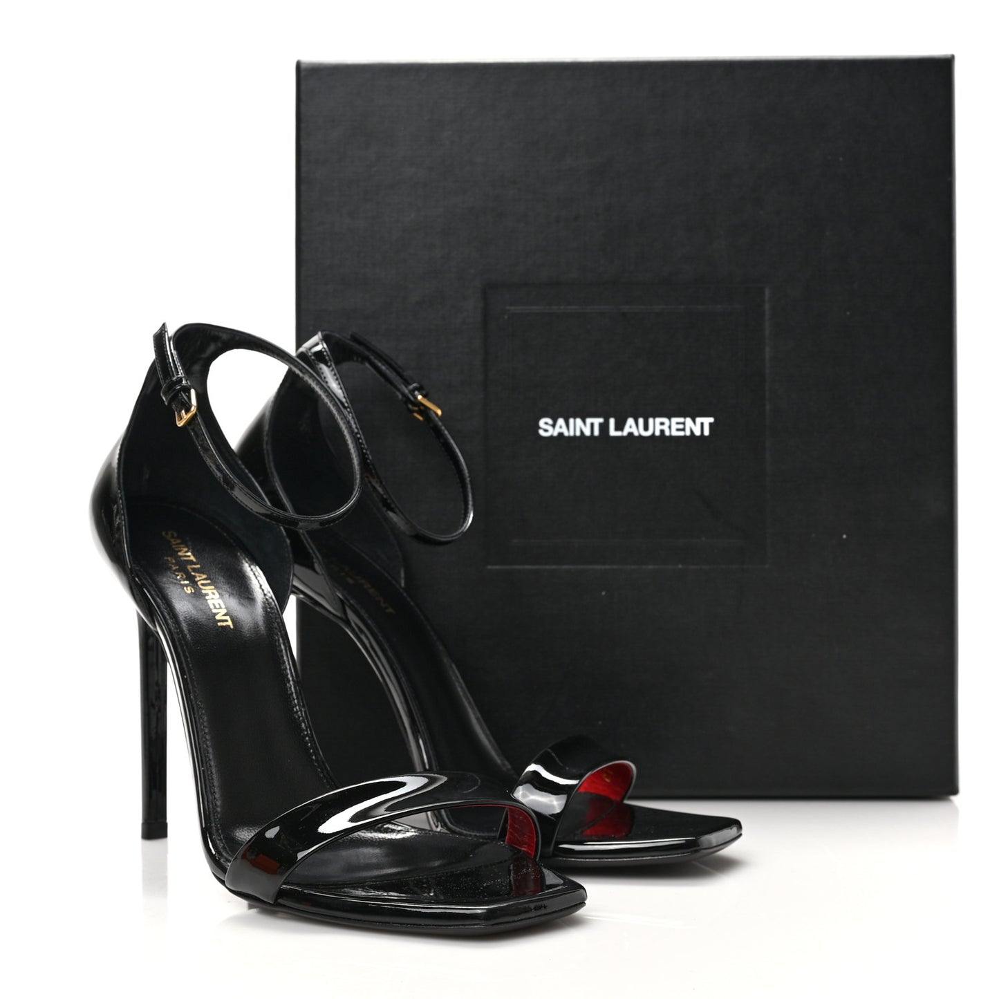 Patent Calfskin Amber 105 Ankle Strap Sandals 40 Black