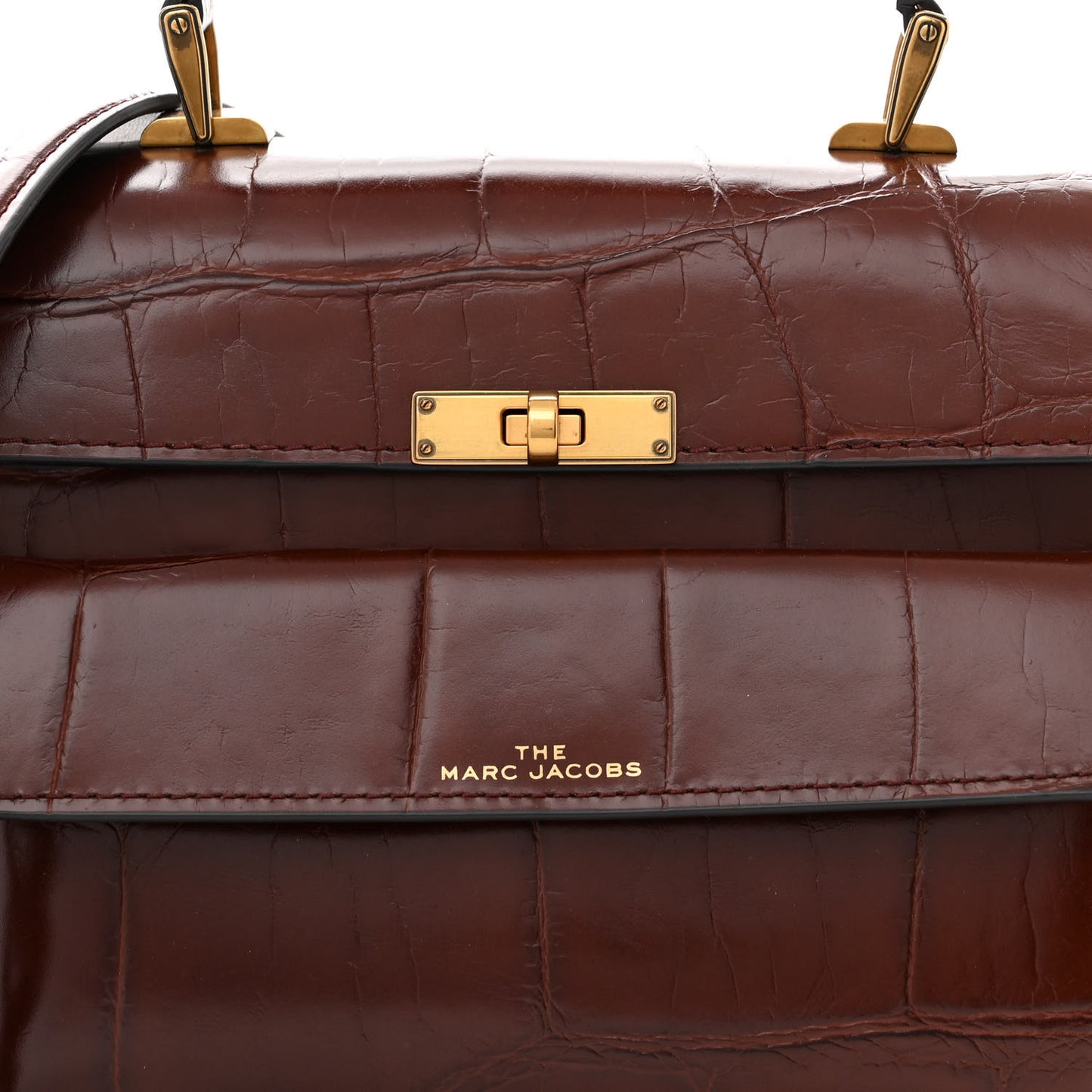 MARC JACOBS Calfskin Crocodile Embossed Uptown Shoulder Bag Brown
