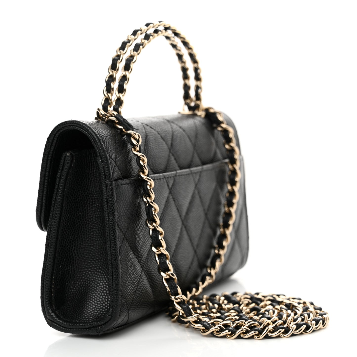 Caviar Quilted Chain Match Top Handle Phone Holder With Chain Black