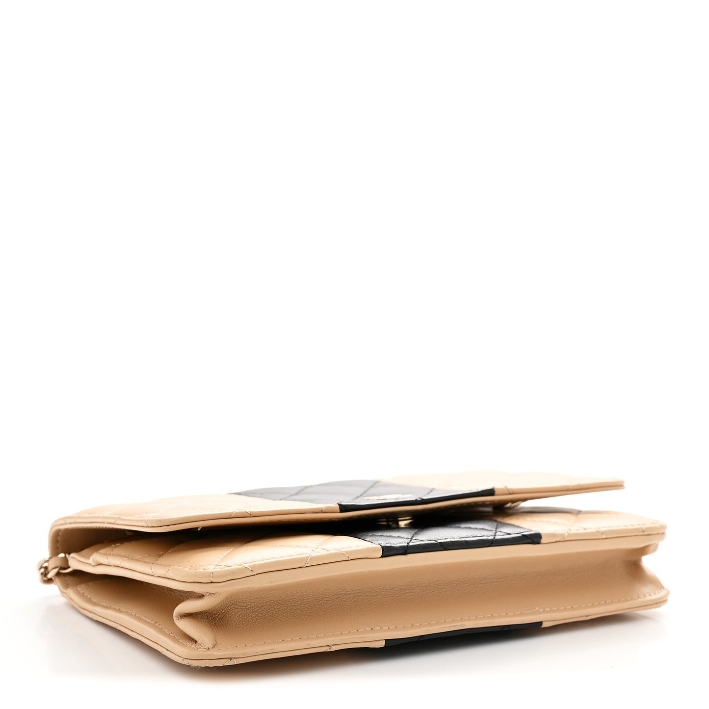 Lambskin Quilted Wallet On Chain WOC Beige Black