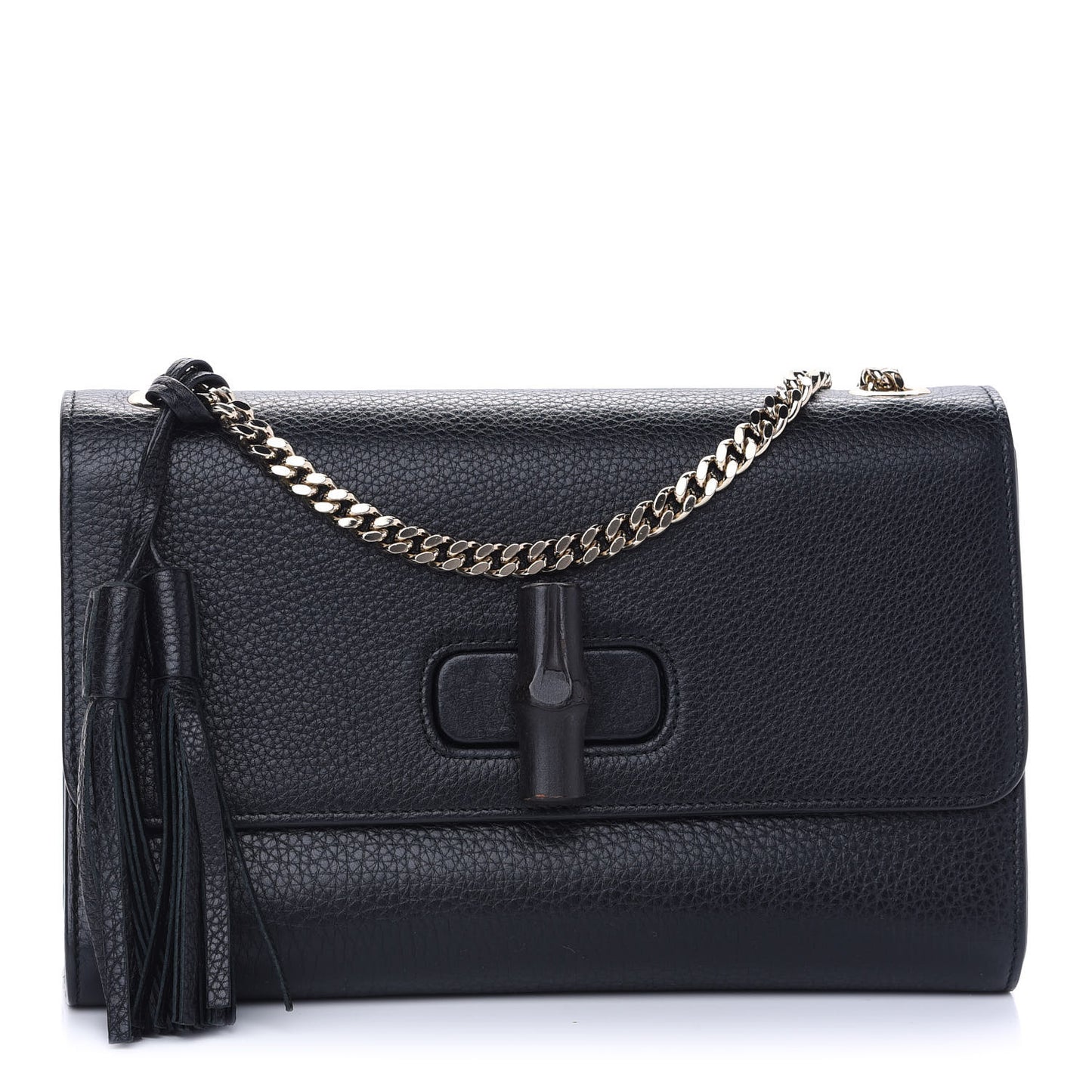 Pebbled Calfskin Medium Miss Bamboo Shoulder Bag Black