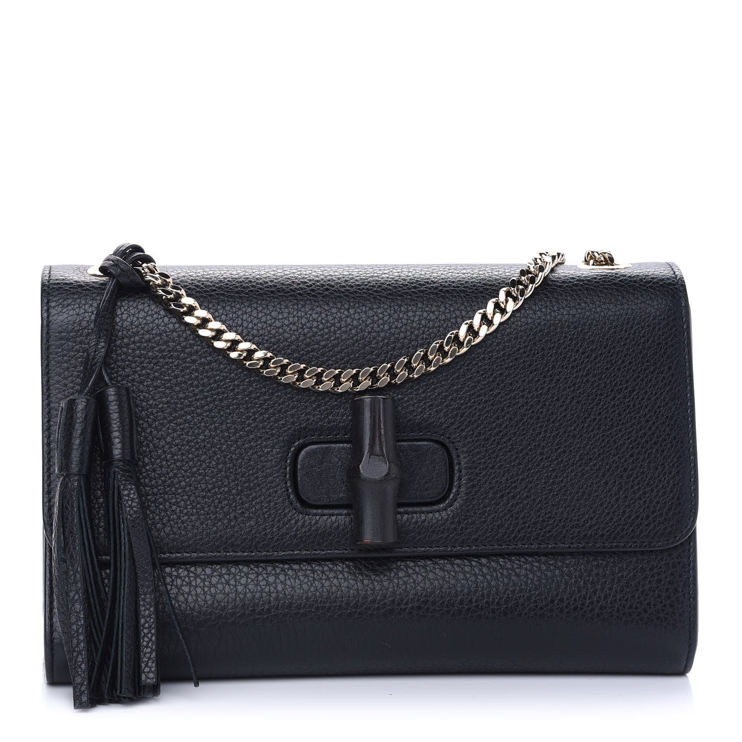 Gucci Pebbled Calfskin Medium Miss Bamboo Shoulder Bag Black 1 of 8