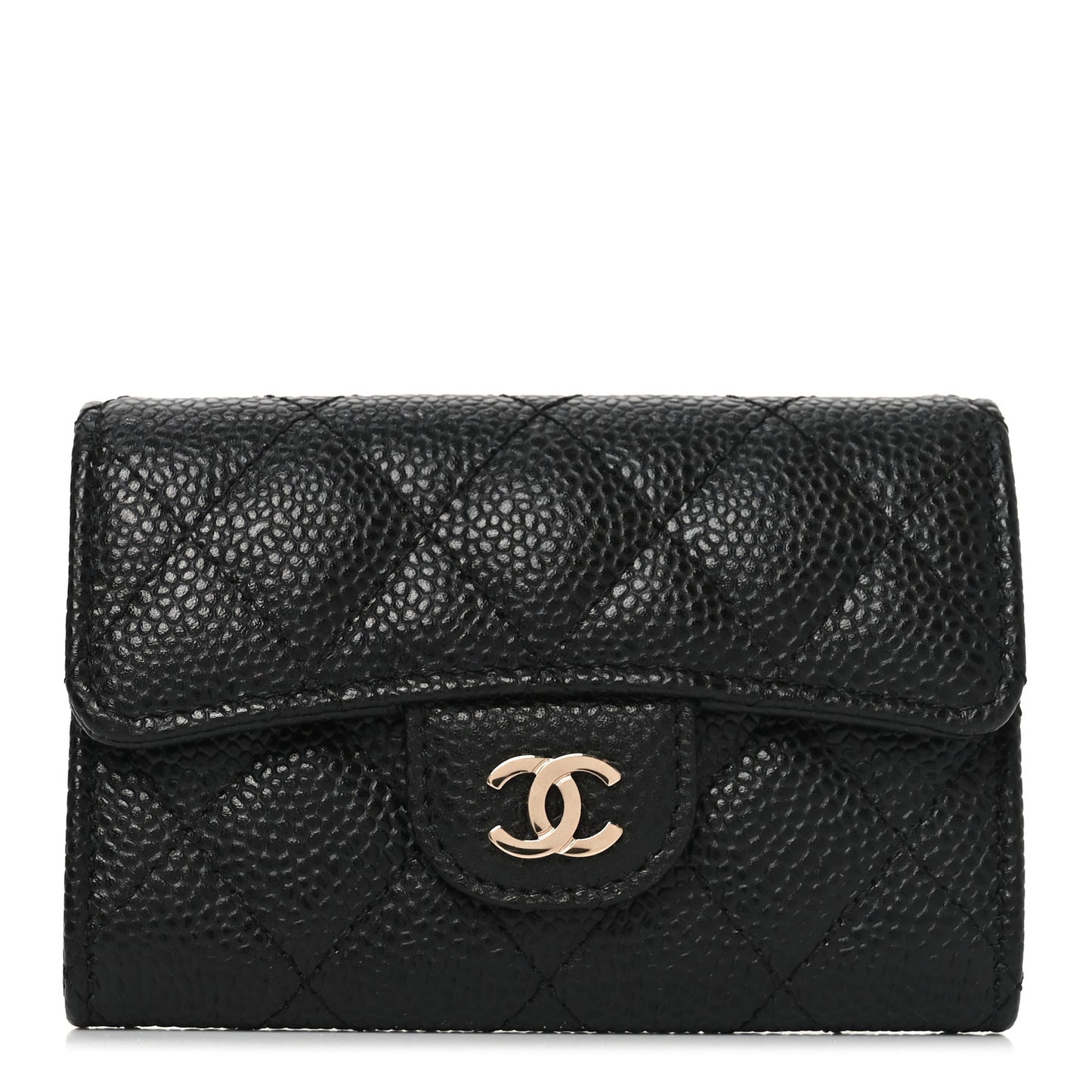 Caviar Quilted Flap Card Holder Black