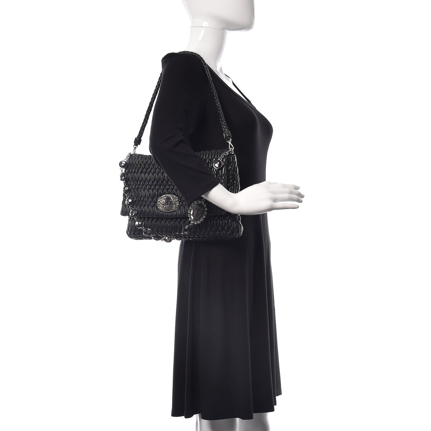 Nappa Matelasse Crystal Flap Clutch Black