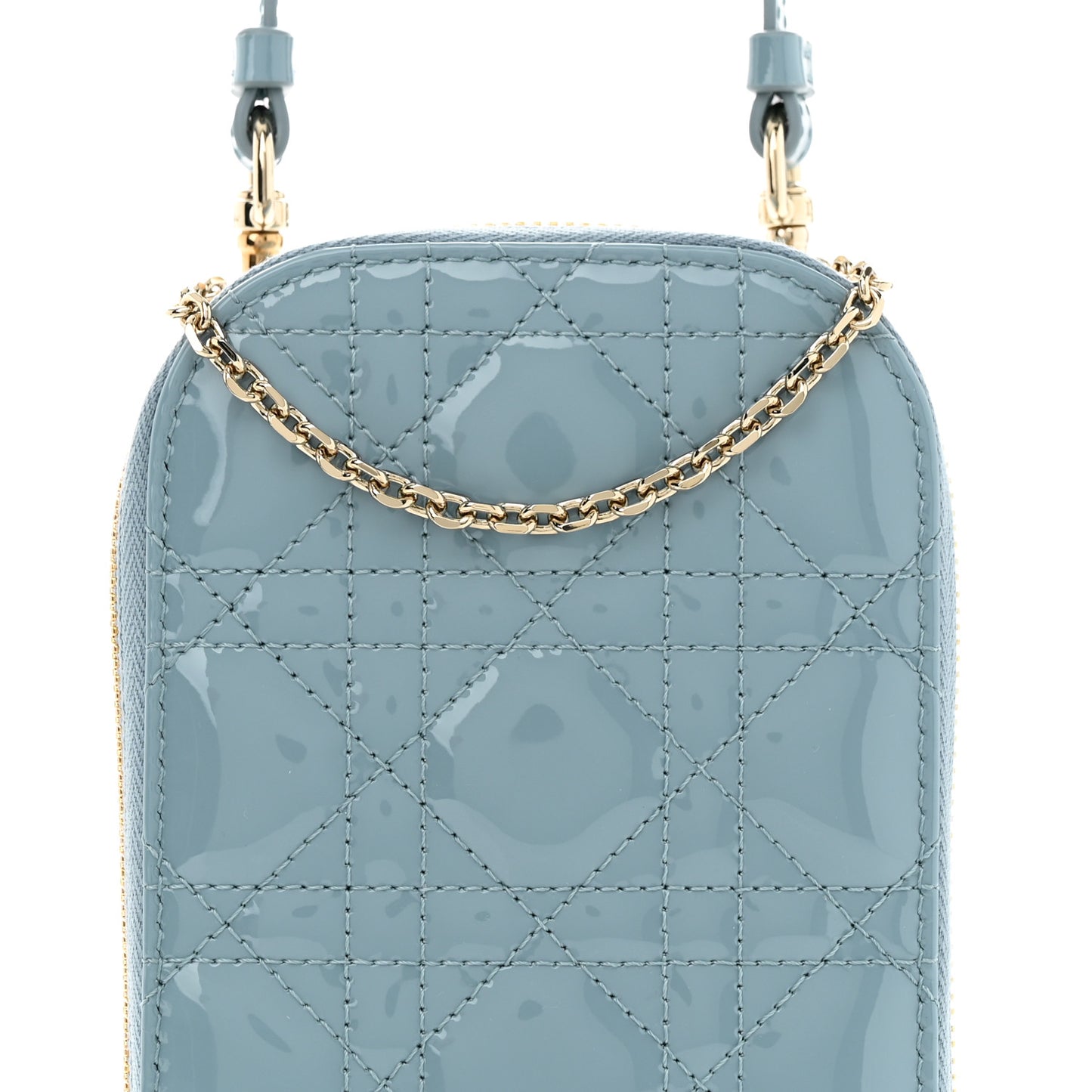 Patent Cannage Lady Dior Phone Holder Bracing Blue