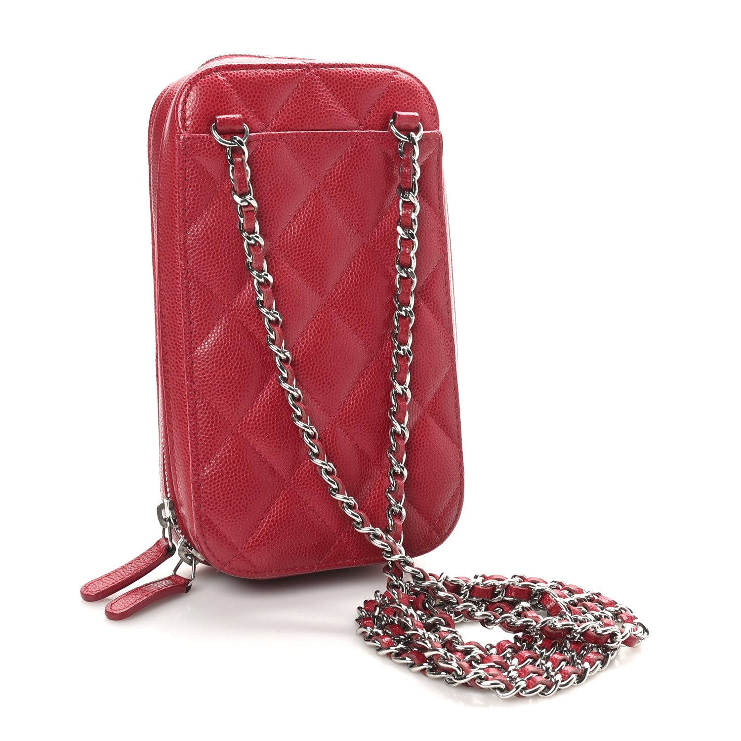 Chanel Caviar Quilted Phone Holder Wallet On Chain WOC Red 2 of 10