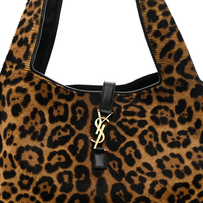 Saint Laurent Pony Hair Nappa Leopard Print Le 5 A 7 Bea Tote Earth Black 8 of 10