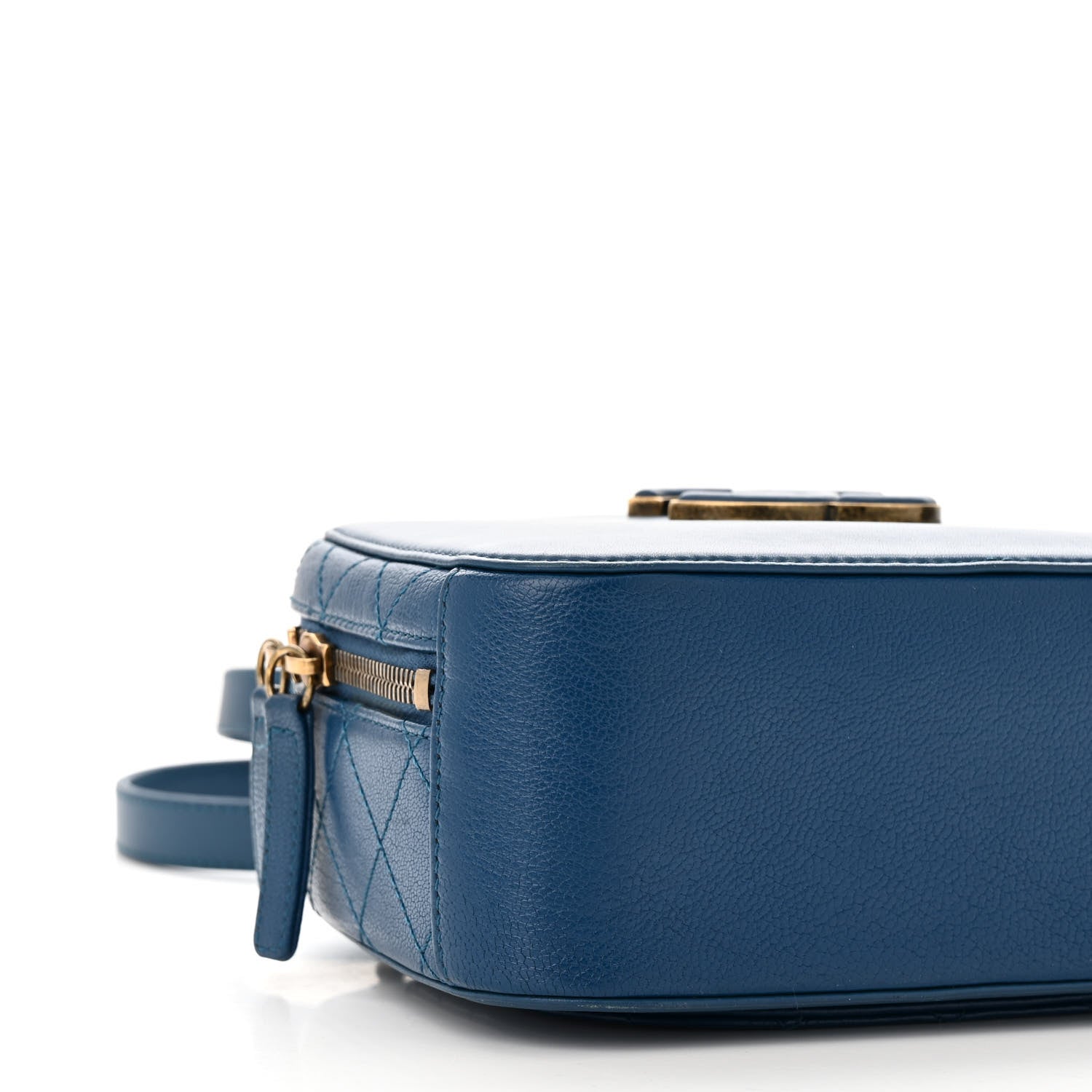 Chanel Shiny Calfskin Goatskin Quilted Small Coco Curve Vanity Blue 9 of 10