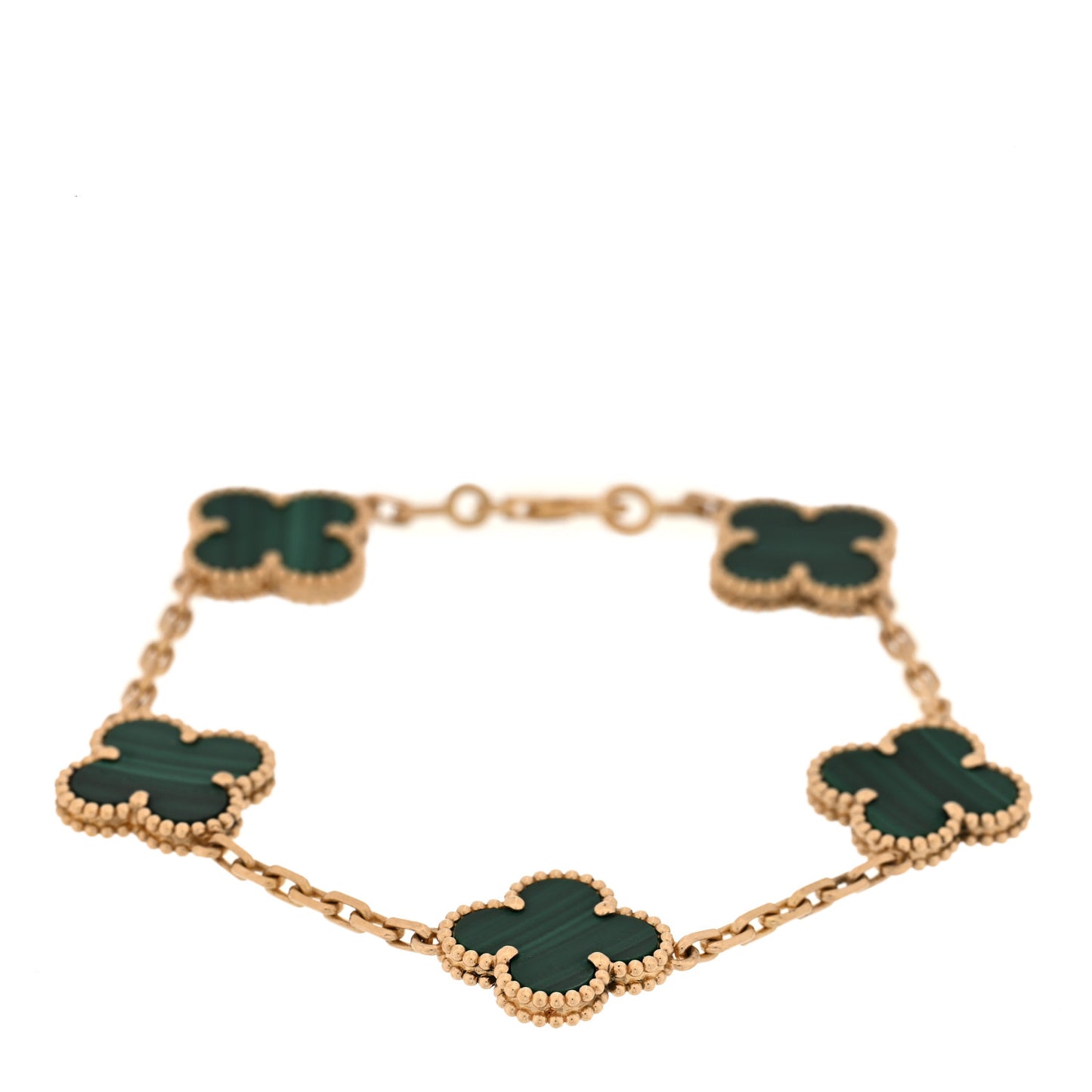 18K Yellow Gold Malachite 5 Motifs Vintage Alhambra Bracelet
